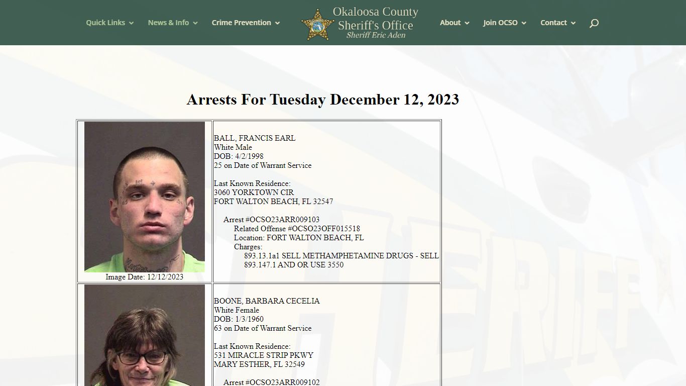 Arrest Information | Okaloosa County Sheriff's Office